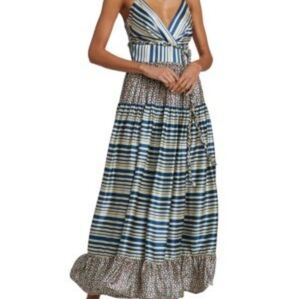 Silvia Tcherassi Butera Silk Maxi Dress Blue and White Stripes Large